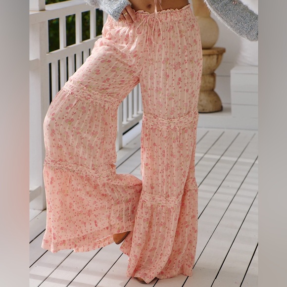 Free People Pants - Free People Pink Floral Emmaline Pants